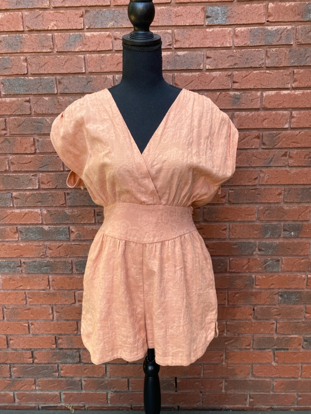 Boho Peach V-Neck Romper M